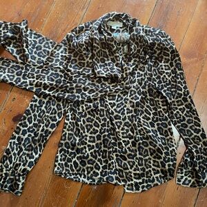 Michael KORS Leopard Print Button Down Sash Tie Collar